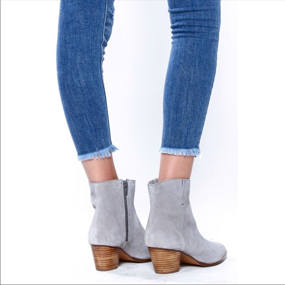 NIB Gray Genuine Suede Stitched Boho Chic Booties - Picture 7 of 8